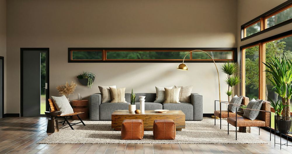 Skyline Penthouse - warm living room with clerestory windows